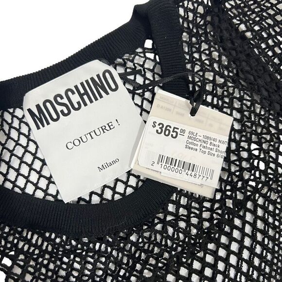 MOSCHINO NWT !! Iconic Open-Knit Short-Sleeve Mesh Top BOUTIQUE COLLECTION Black - Picture 3 of 11